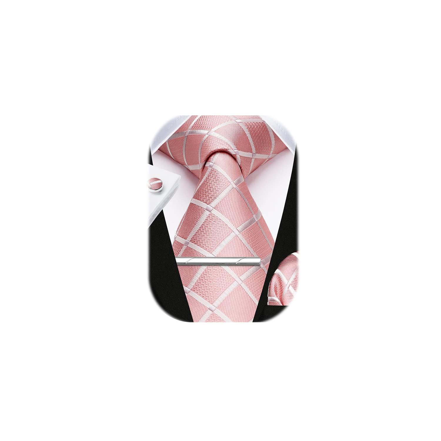 HISDERN conjunto de corbata y bolsillo a cuadros para hombre conjunto de pañuelo y gemelos conjunto de Clip de corbata regalos formales para fiesta de boda corbata para hombre