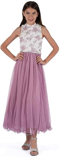 Speechless Girl's High Neck Full Length Party Special Occasion Dress, Ivory/Lave