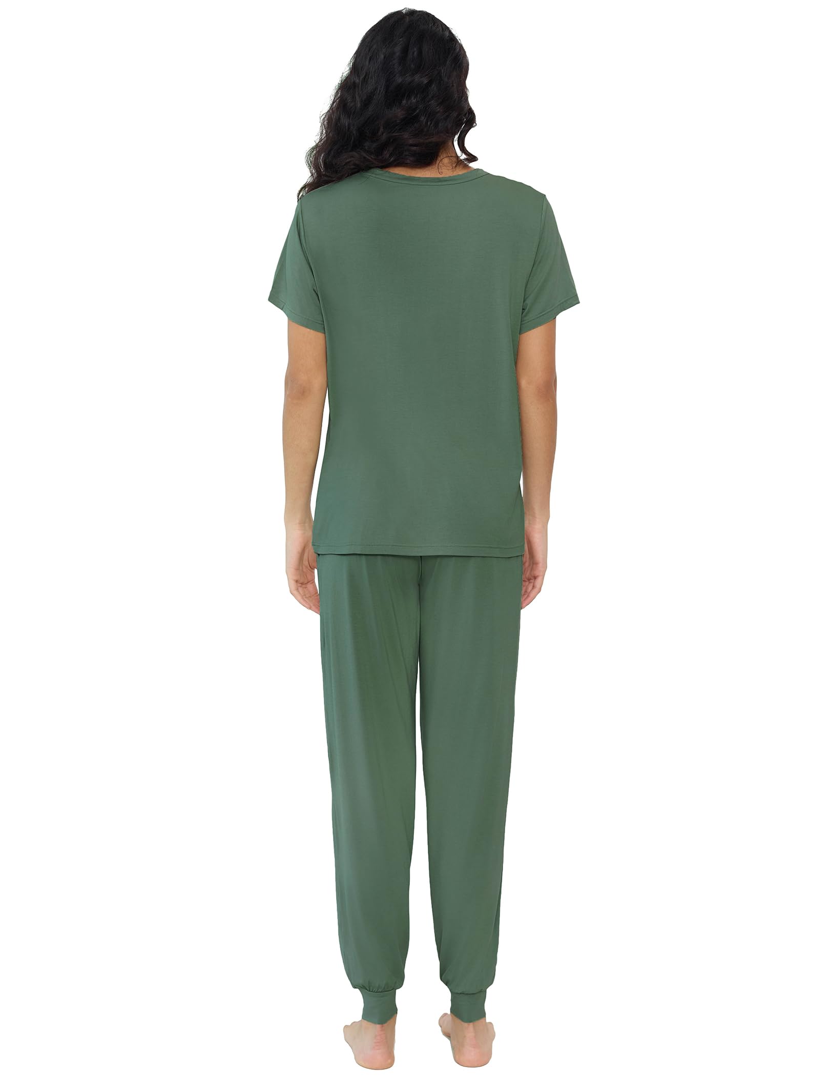 Joyaria Bambus Viskose Pyjama Set Kurzarm Damen Lange Hose mit Bündchen | Bambus Viskose, Leicht, Weich, Jogginghose mit Taschen, Zweiteiliger Schlafanzug, S-XXL