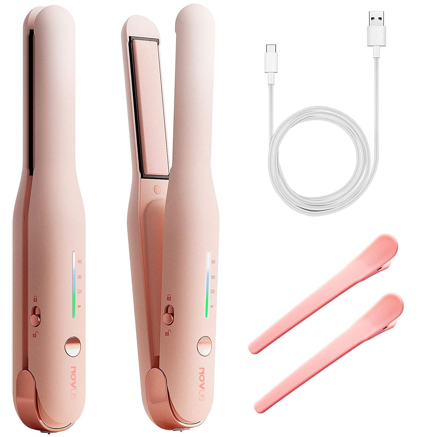 NOVUS Cordless Hair Straightener, for Fine Soft Hair/Short Hair, Portable Ceramic Hair Straightener and Curler 2 in 1, USB Rechargeable Cordless Flat Iron, Mini Size Straightener for Travel