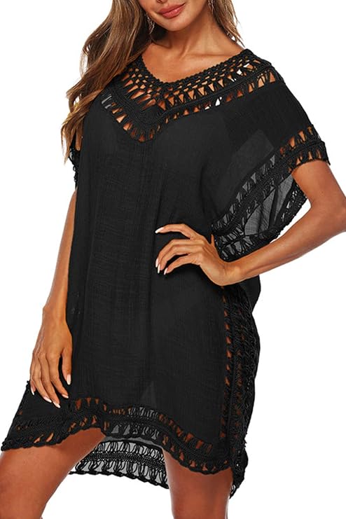 Adisputent Swimsuit Cover Ups for Women Black Chiffon Beach Wear Mesh