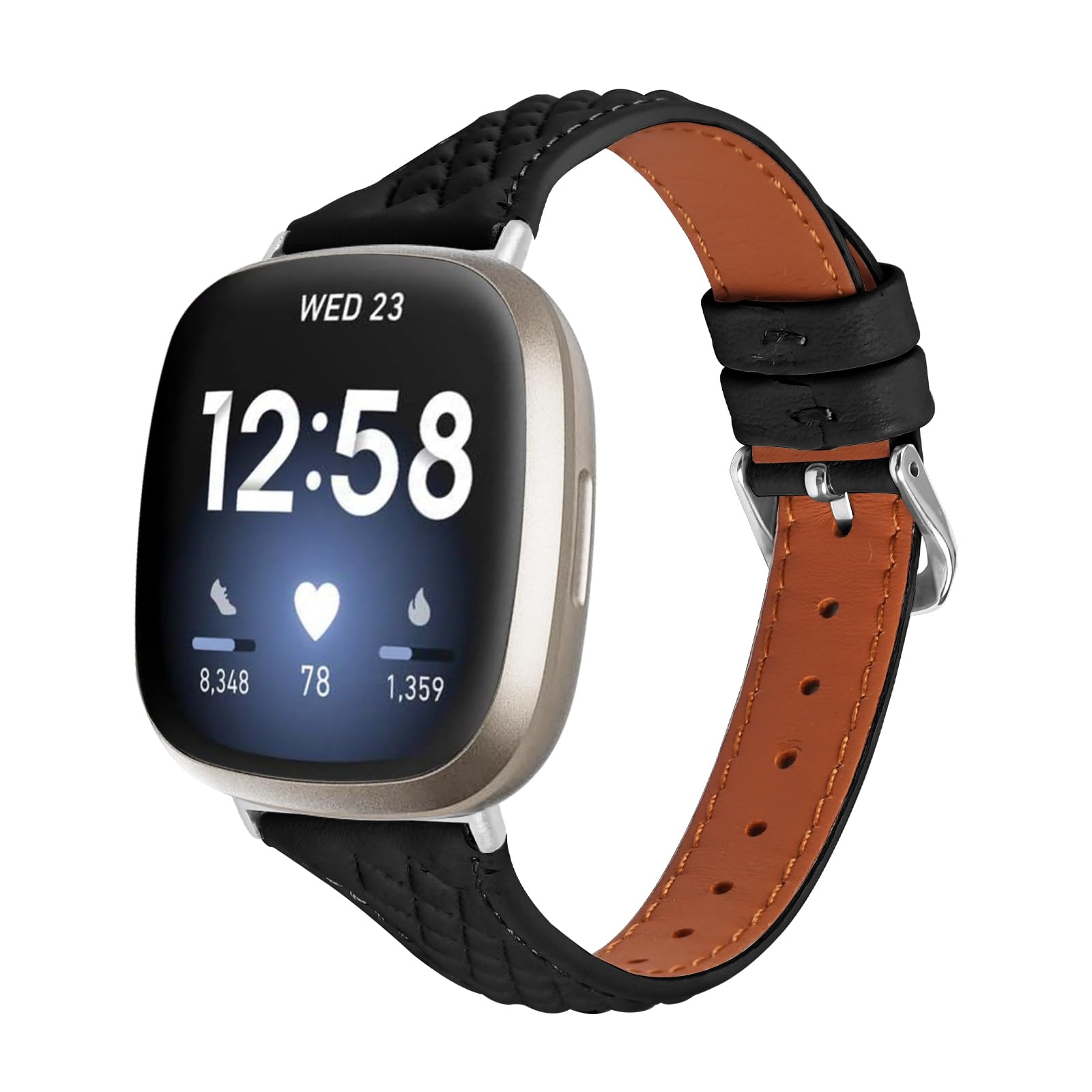 Gimuk Leather Straps Compatible with Fitbit Versa 4/Sense 2 Strap for Women Men, Genuine Thin Leather Sports Wristband Replacement Watch Strap Band Bracelet for Fitbit Versa 3/Sense (Black)
