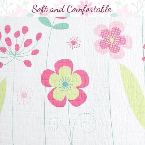 Miniatura 5 de Cozy Line Home Fashions Juego de ropa de cama reversible de 100 % algodón con estampado floral rosa lavanda y verde lavanda (flores, individual, 5