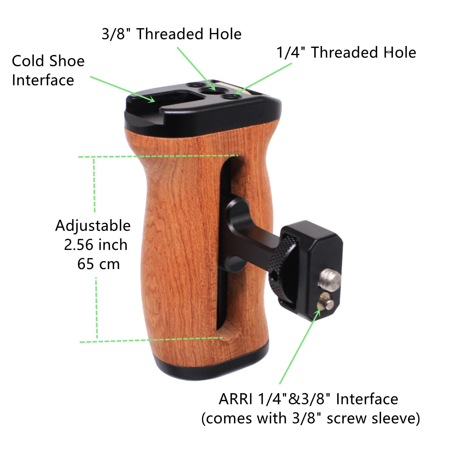 Poignée latérale en bois compatible avec ARRI 6,35 mm et 9,5 mm, poignée gauche/droite réglable pour EOS R50V/RP/R50/R100/R7/R8, Alpha A7R V/A7 IV/A7S III/7R V/S III/A7R IV, A6700/FX30/FX3, Z
