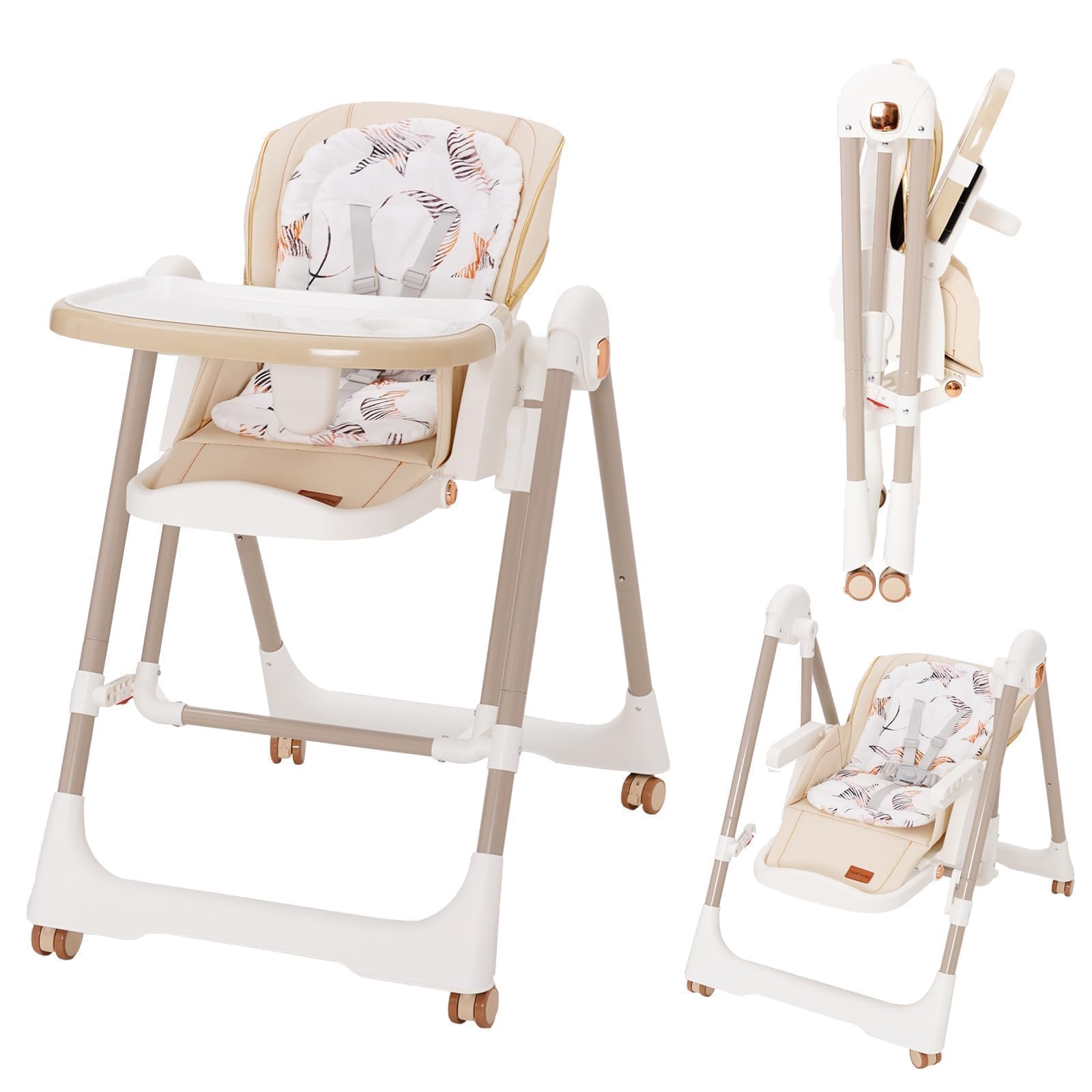 5 en 1 chaise haute bébé evolutive, pliable chaises hautes enfant,transats et balancelles transat haut inclinable bébé confort chaise reglable hauteur,highchair Baby Portable Foldable high