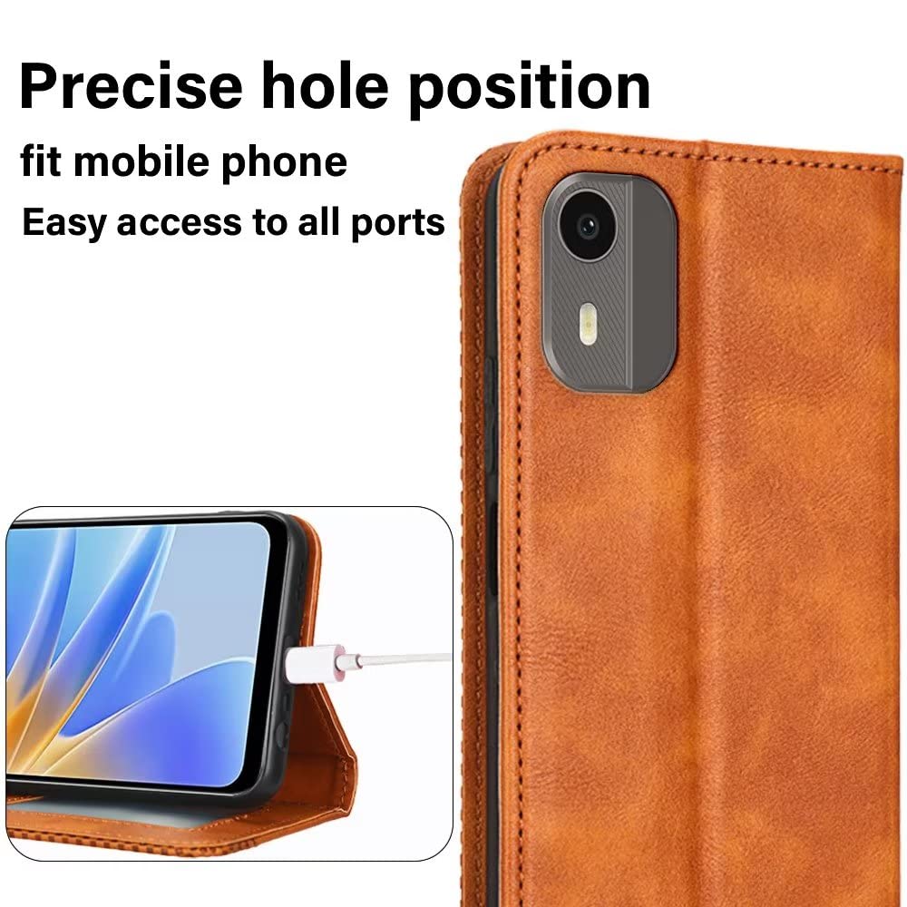 Custodia Portafoglio In Pelle Per Nokia C12, Con Slot Carte E Supporto, Antiurto, Magnetica, Rosso