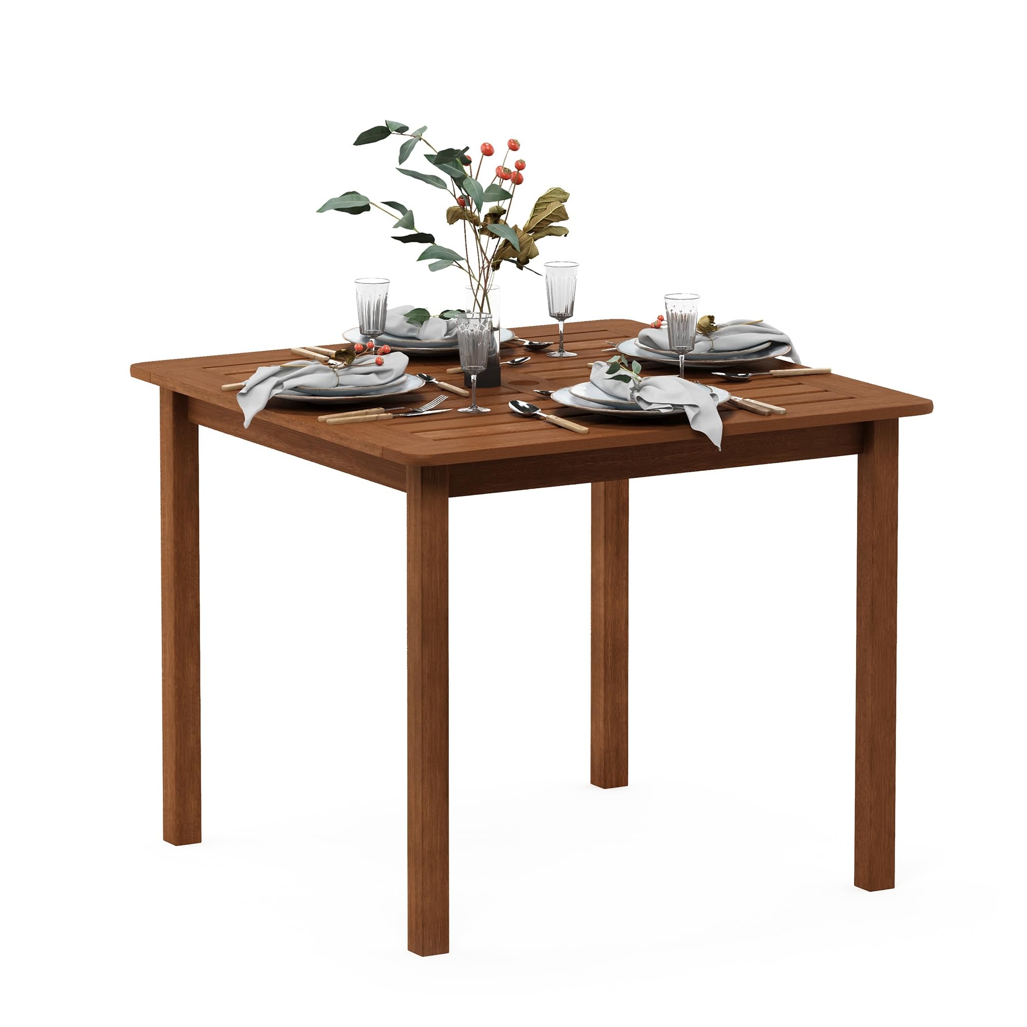 Furinno TIOMAN Table de Salle à Manger carrée en Bois Dur Massif pour Jardin, terrasse, Balcon, Finition Teck huilé, Bois Clair