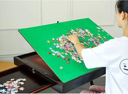 Miniatura 3 de Mesa de rompecabezas de madera para adultos y niños, mesa inclinable plegable portátil para juegos de rompecabezas con almacenamiento y cajones,