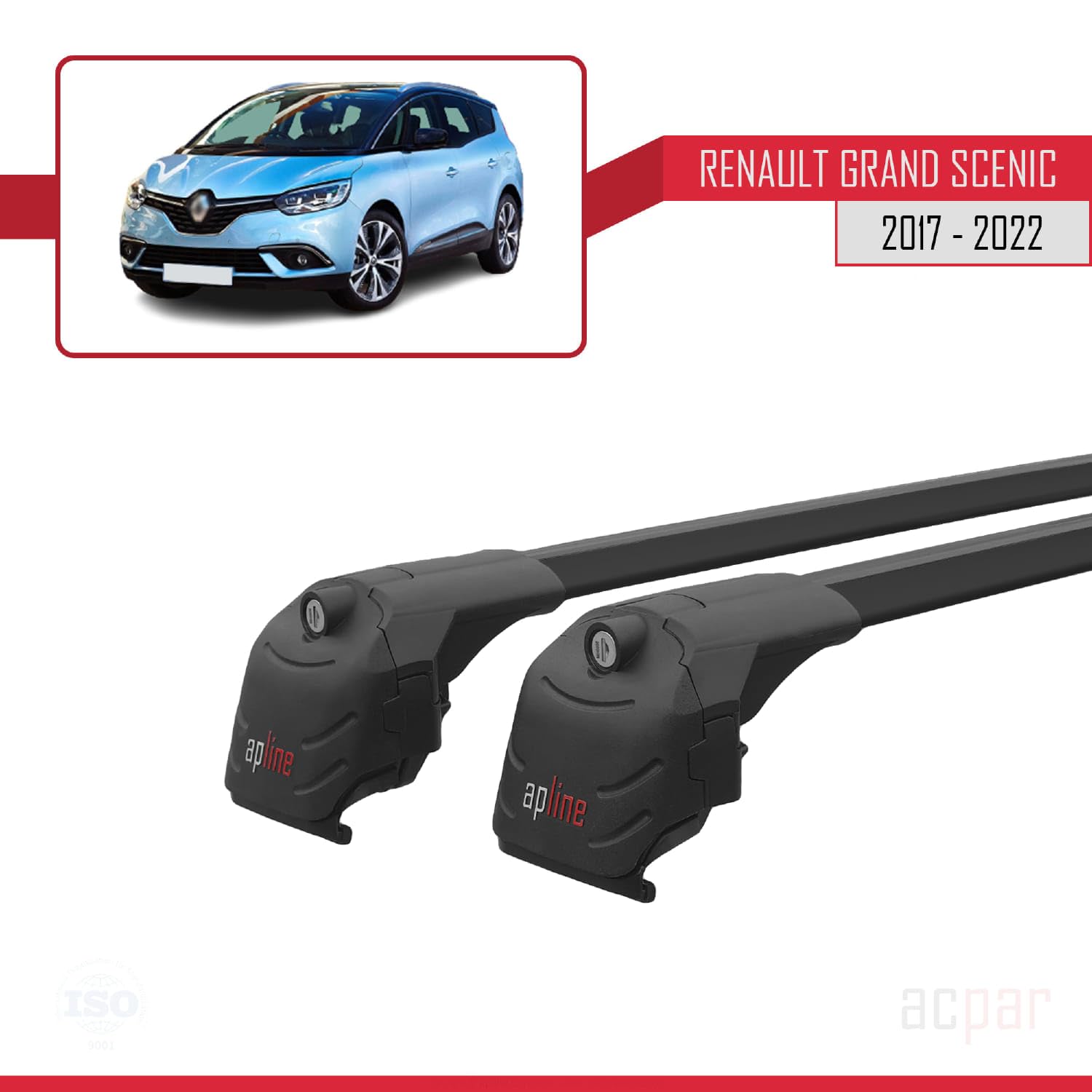 Compatible con Renault Grand Scenic 4 2016-2022 Modelo Ace-2 Barra de Techo Auto Portaequipajes Barras Transversales Negro Aluminio 2 Barras