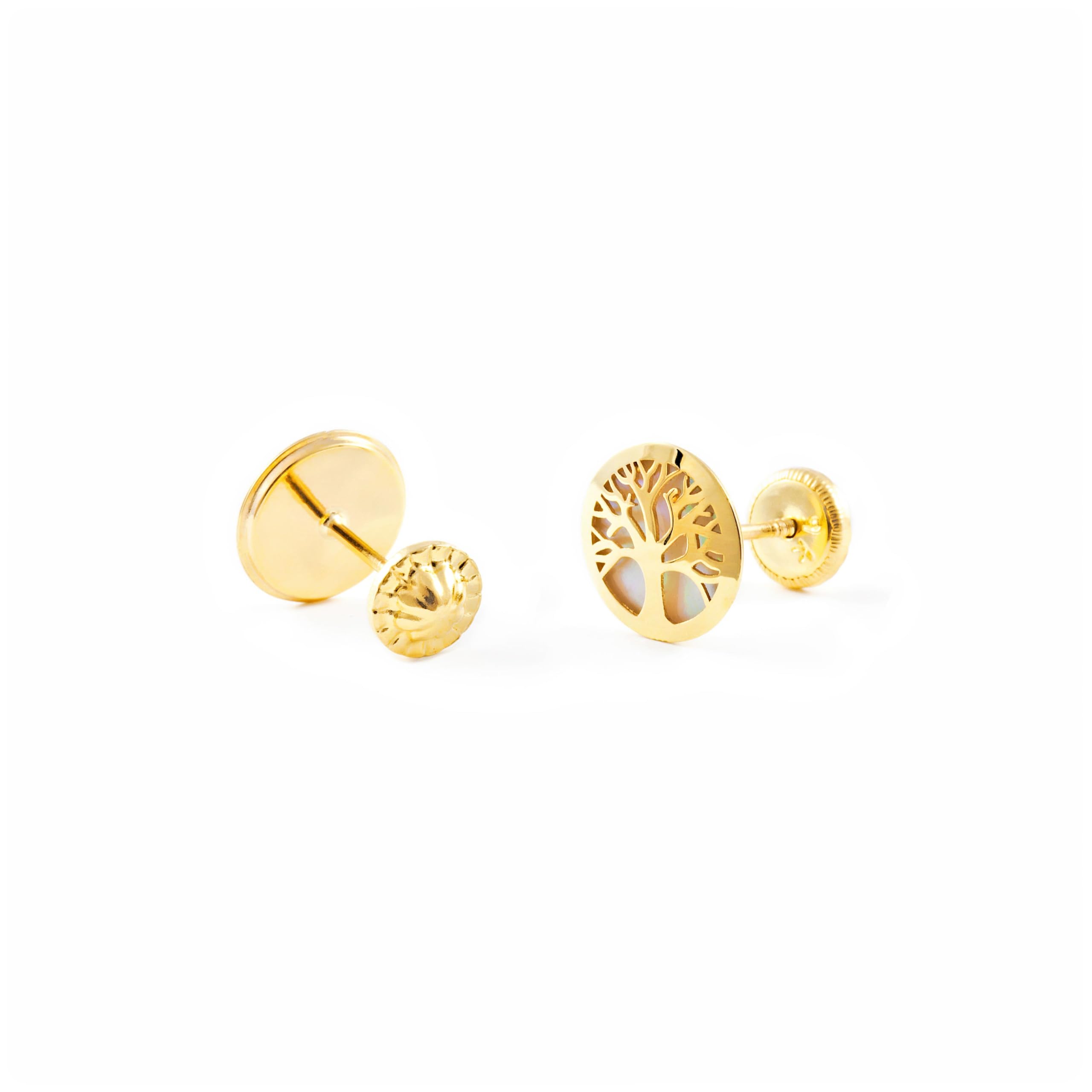 Damen & Kinder Baum des Lebens Ohrstecker - Gelbgold 9 Karat (375) - Geschenkbox - Garantiezertifikat