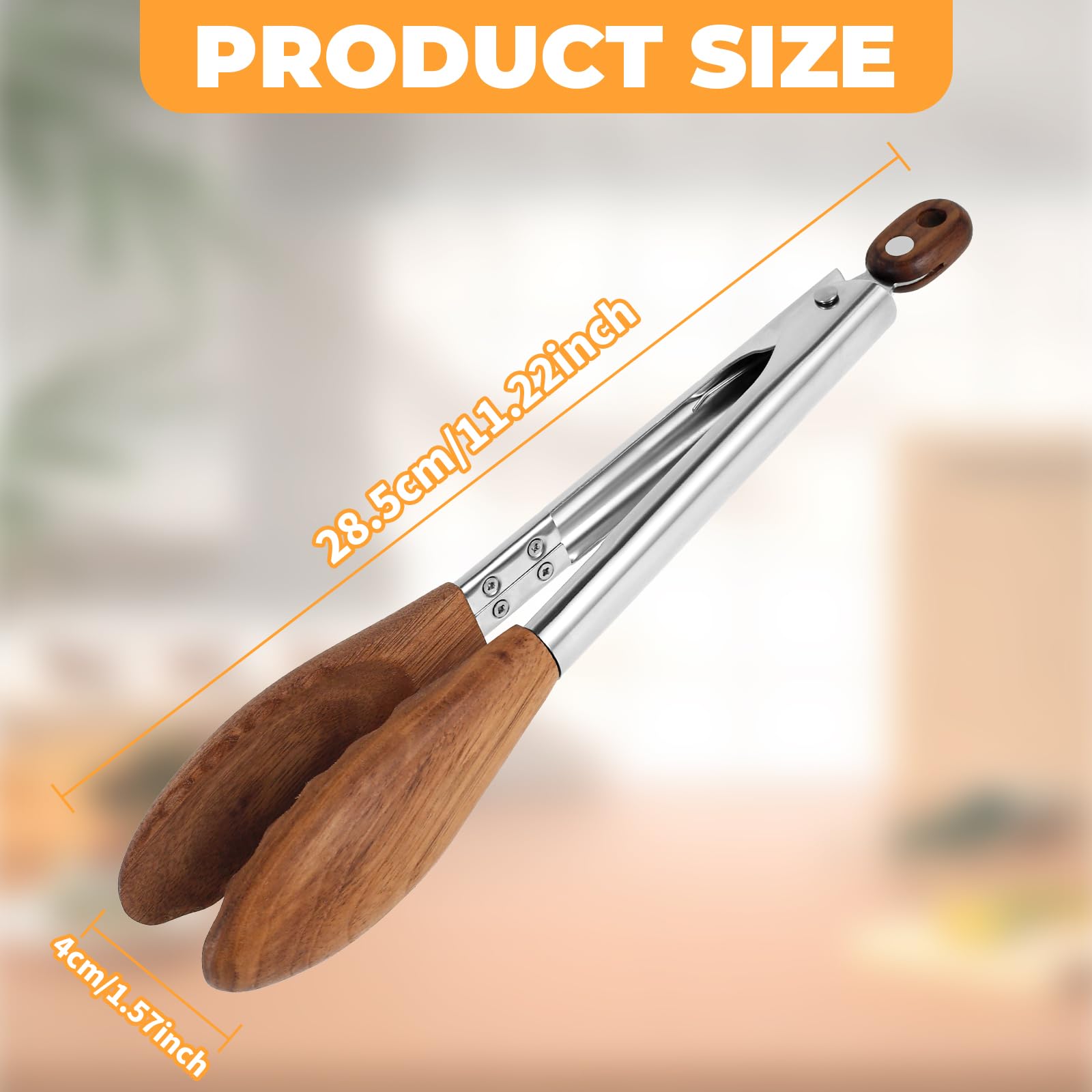 Walnut Wood Kitchen Tong, Versatile Kitchen Cooking Tong with Stainless Steel Handle and Walnut Tip, Locking Storage Food Serving Tongs for Kitchen Cooking Salad (1 Pc)