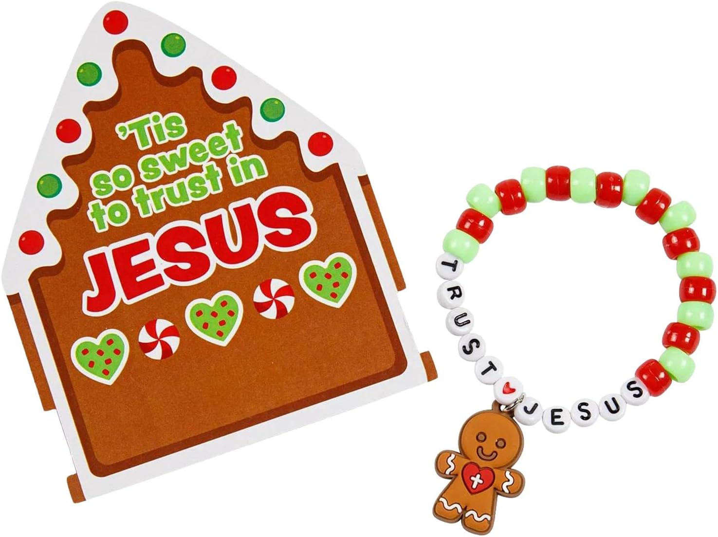 Religious Christmas Gingerbread Plastic Bracelets with Cards – 2" (Pack of 24) – Ideal for Holiday Party Favors, Stocking Stuffers & Church Events