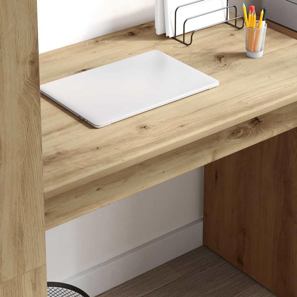 Bureau moderne en chêne artisanal, 113 x 54 x 120 cm, avec 2 étagères, en bois massif, robuste et durable, comme bureau de jeu, pour salon, bureau, chambre d'adolescent