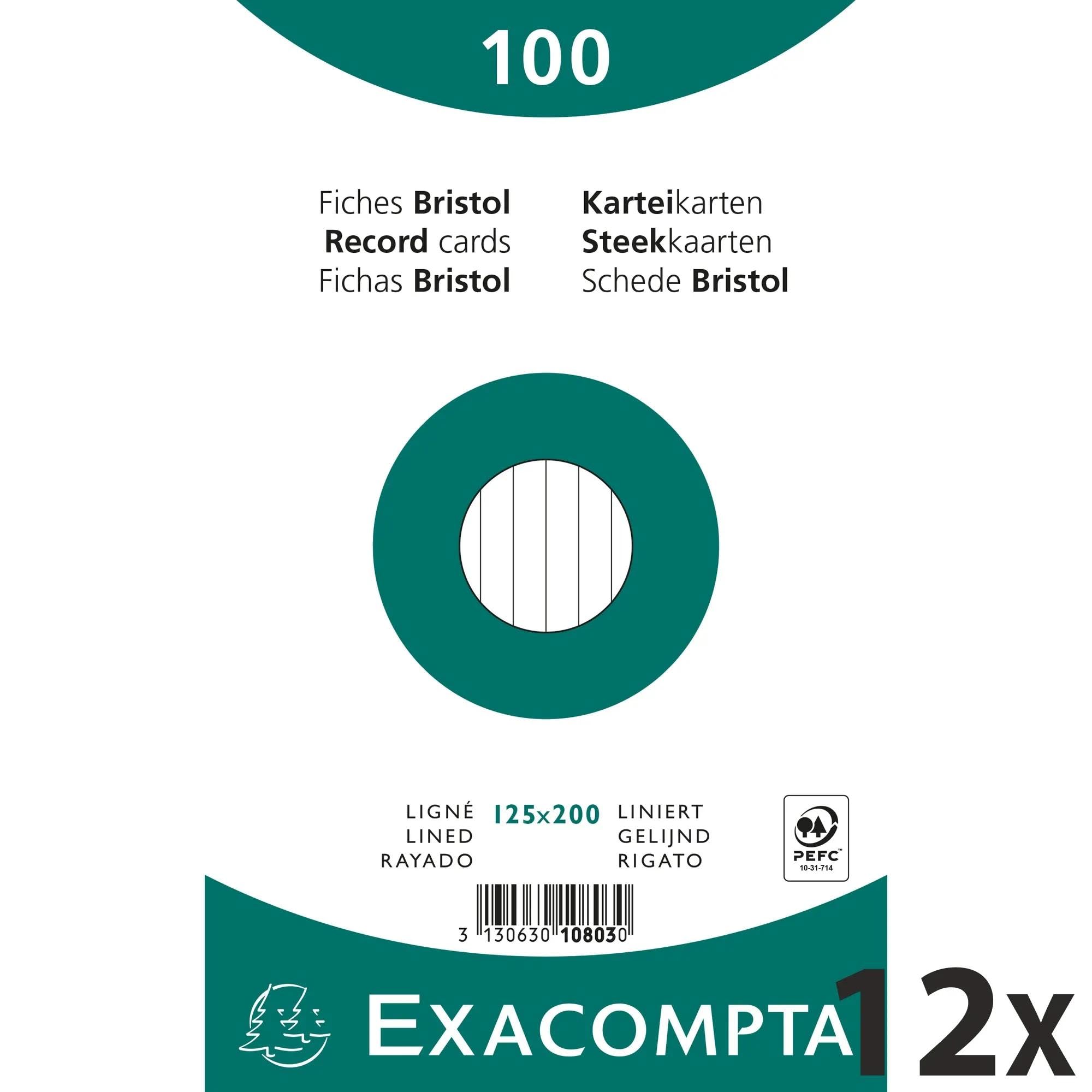 Exacompta 12 Packungen 100 Karteikarten Liniert in Folie 125x200mm Weiß