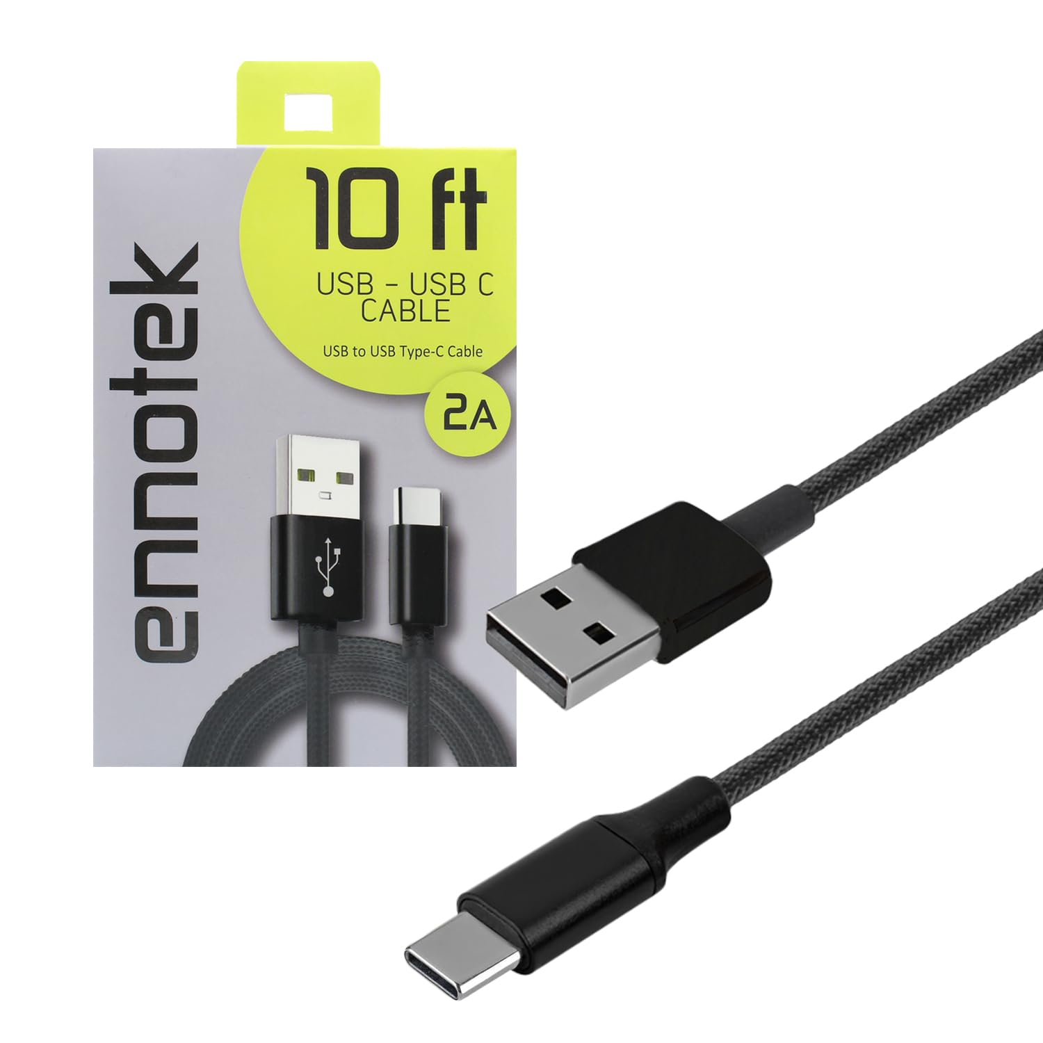 10FT USB C Cable (Standard Speed) – Long USB-A to USB-C Braided Charging Cord – Reliable Bedside & Dorm Room Charger for Samsung Galaxy, Pixel, Kindle, Tablets & USB-C Devices (Black)