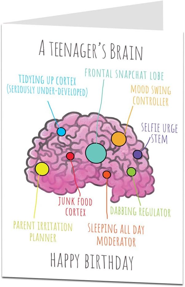 LimaLima Funny Birthday Card Teenagers Brain Perfect For 14th 15th 16th 17th Son Daughter Niece Nephew