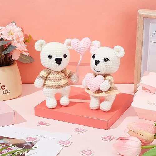 Miniatura 6 de ACRNIGHEET Kit de ganchillo para principiantes, juego de 2 piezas de ganchillo de oso con globos en forma de corazón, kit de inicio de ganchillo con
