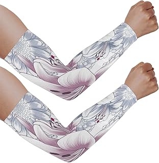 Mangas de braço com proteção solar UV para homens e mulheres, mangas de flores brancas protegem os braços esportes mangas de braço proteção solar mangas de braço capa protetora UV, Flor branca