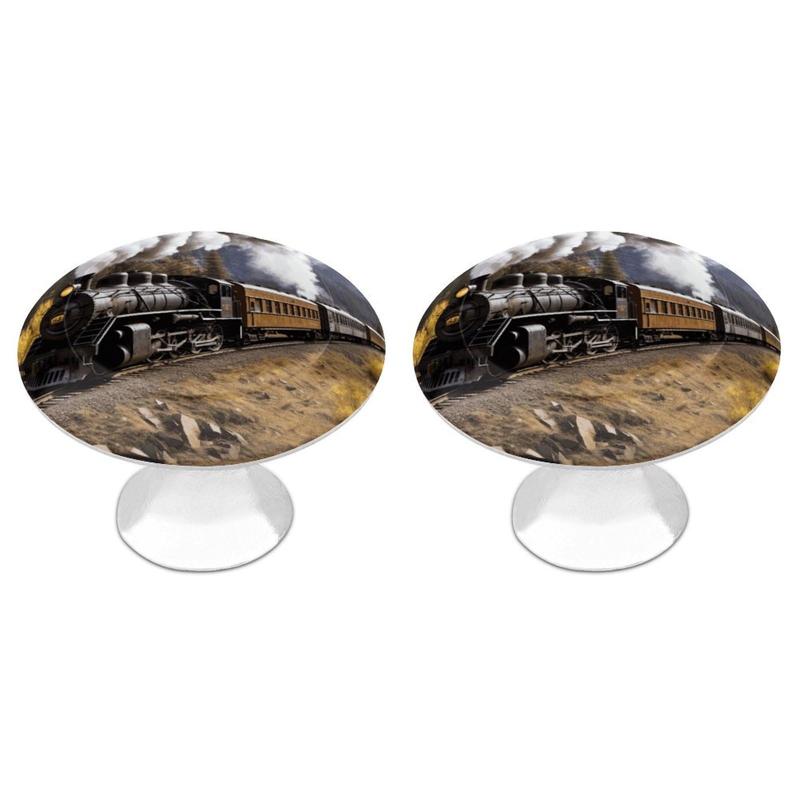 DWVTSLH Steam Locomotive Train Cabinet Handles 2 Pack Stainless Steel Kitchen Drawer Pulls with Installation Screws Round Dresser Drawer Knobs 1.1 Inch Modern Cabinet Hardware Door Handles