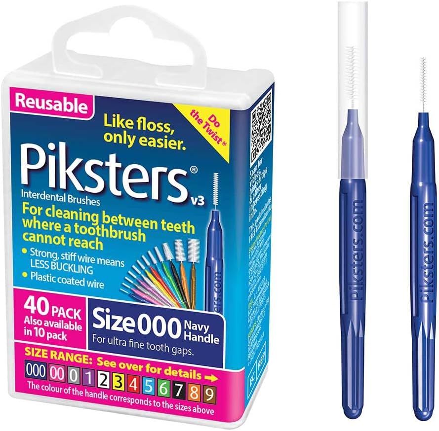 Piksters Interdental Brushes, 40 pk, Size 000, Interdental Tooth Brush for Extremely Tight and Fine Teeth Gaps, Gum Soft Bristles for Plaque Removal, Safe for Braces Piksters Interdental Brushes, 40 pk, Size 000, Interdental Tooth Brush for Extremely Tight and Fine Teeth Gaps, Gum Soft Bristles for Plaque Removal, Safe for Braces