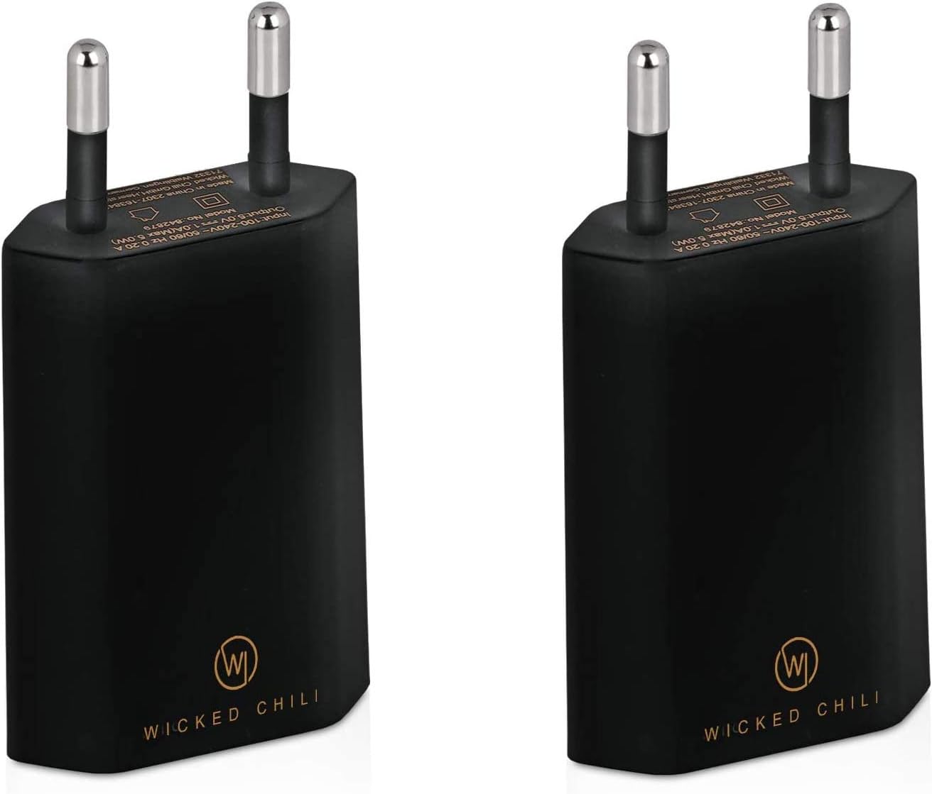 Wicked Chili 2X Pro Series Cargador USB Compatible con Apple iPhone, Samsung Galaxy/Cargador de teléfono móvil, Smartphone Enchufe de alimentación, Adaptador USB (1A, 5V) Negro