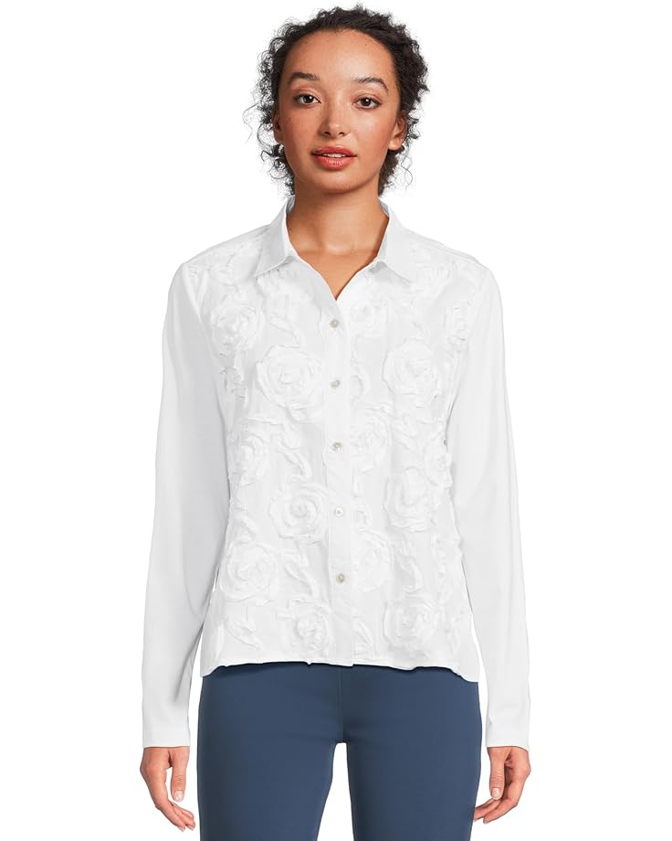 Elliott Lauren Long Sleeve Knit And Woven Combo Shirt With Rosette Detail - Main View