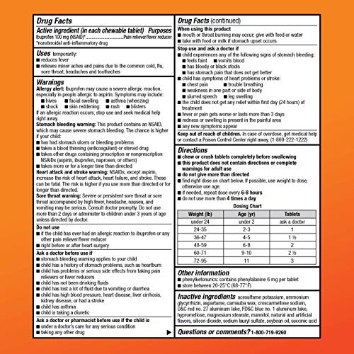 Amazon Basic Care Children's Ibuprofen Chewable Tablets 100 mg, Grape Flavor, Pain Reliever and Fever Reducer (NSAID), For Ages 2-11, 24 Count - image 5