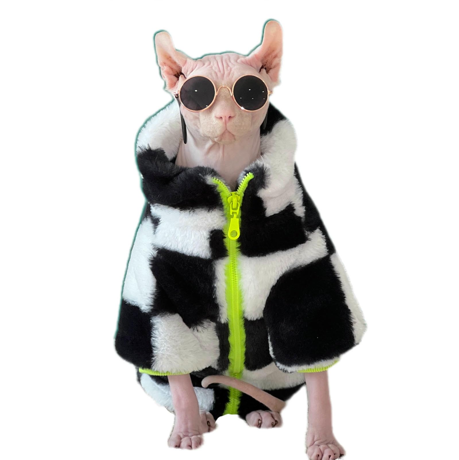 Vêtements tendance chaton Sphynx habit polaire d'hiver à carreaux noirs