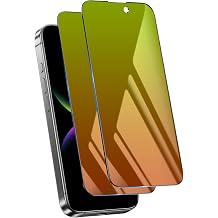 2 Pack Privacy Screen Protector for iPhone 15 Pro Max 6.7 inch | 9H Tempered ultra-thin glass, Anti scratch, Bubble free, Blue light protection, Green privacy, Case friendly