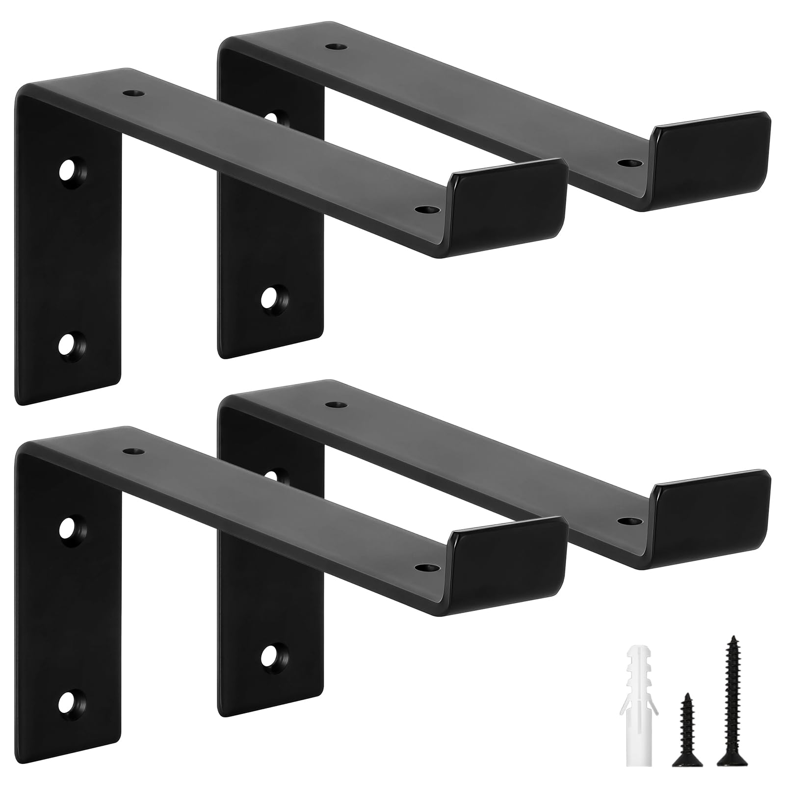 scicent 4 Pack Scaffold Board Shelf Brackets with Lips, 50KG Capacity, 5mm Thick Wall Brackets for Shelves (Black 8 Inch)