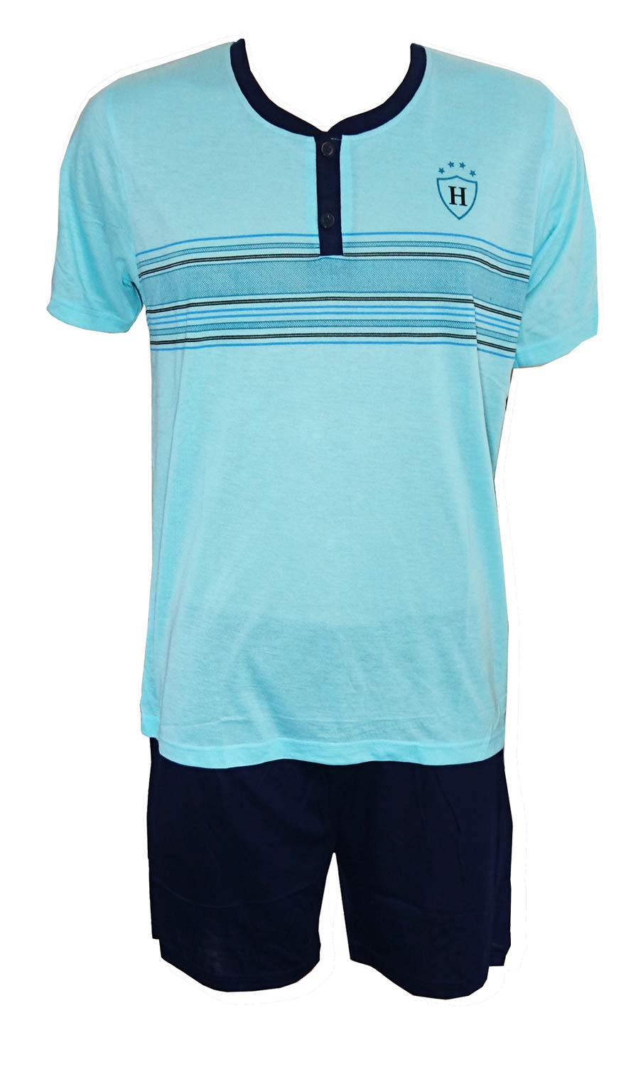 Mens Short Pyjama Set Super Soft Cotton V Neck Sleepwear with Black Eye Mask