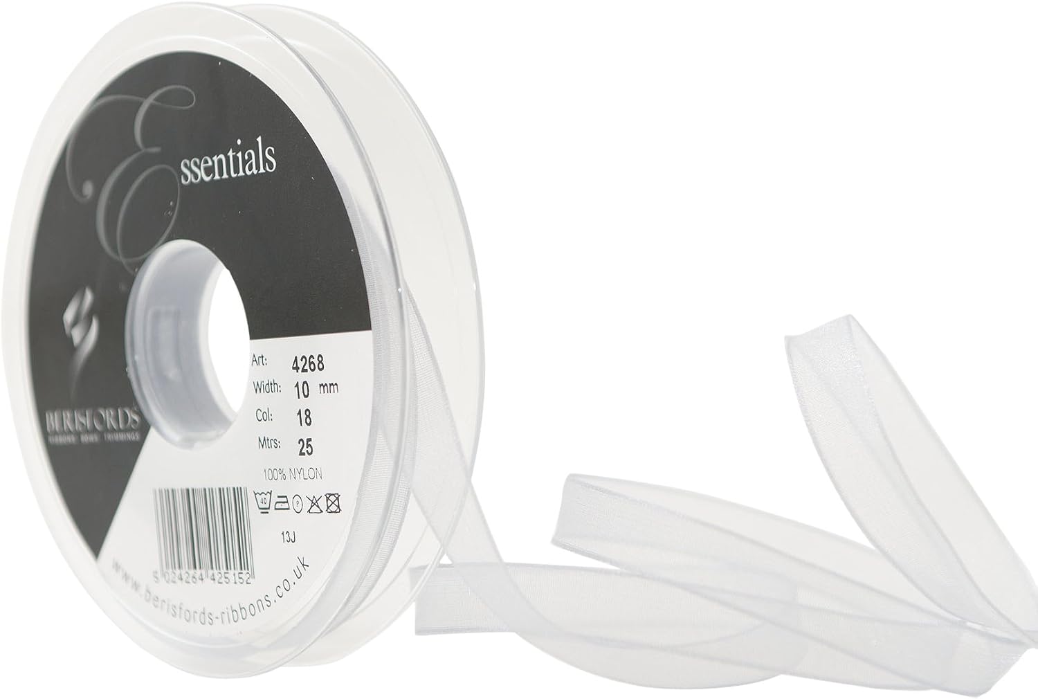 Berisfords 10 mm Super Sheer Ribbon, Silver Grey