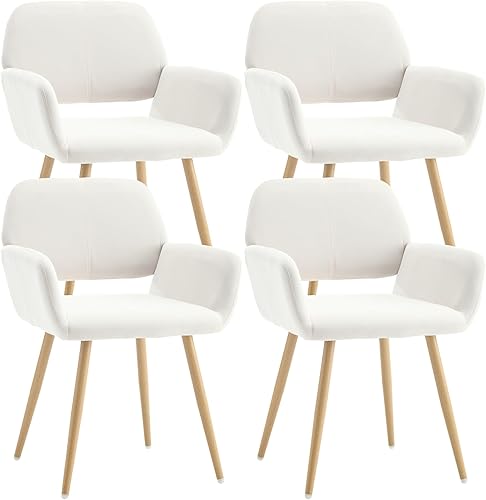 Miniatura 38 de KCC Silla de escritorio peluda, silla de piel sintética moderna de mediados de siglo para niñas adolescentes, cómodo sillón con patas de metal