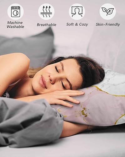 Miniatura 4 de Fundas de almohada de tamaño estándar de color rosa mármol, 2 paquetes de fundas de almohada suaves para cama, fundas decorativas para sofá de