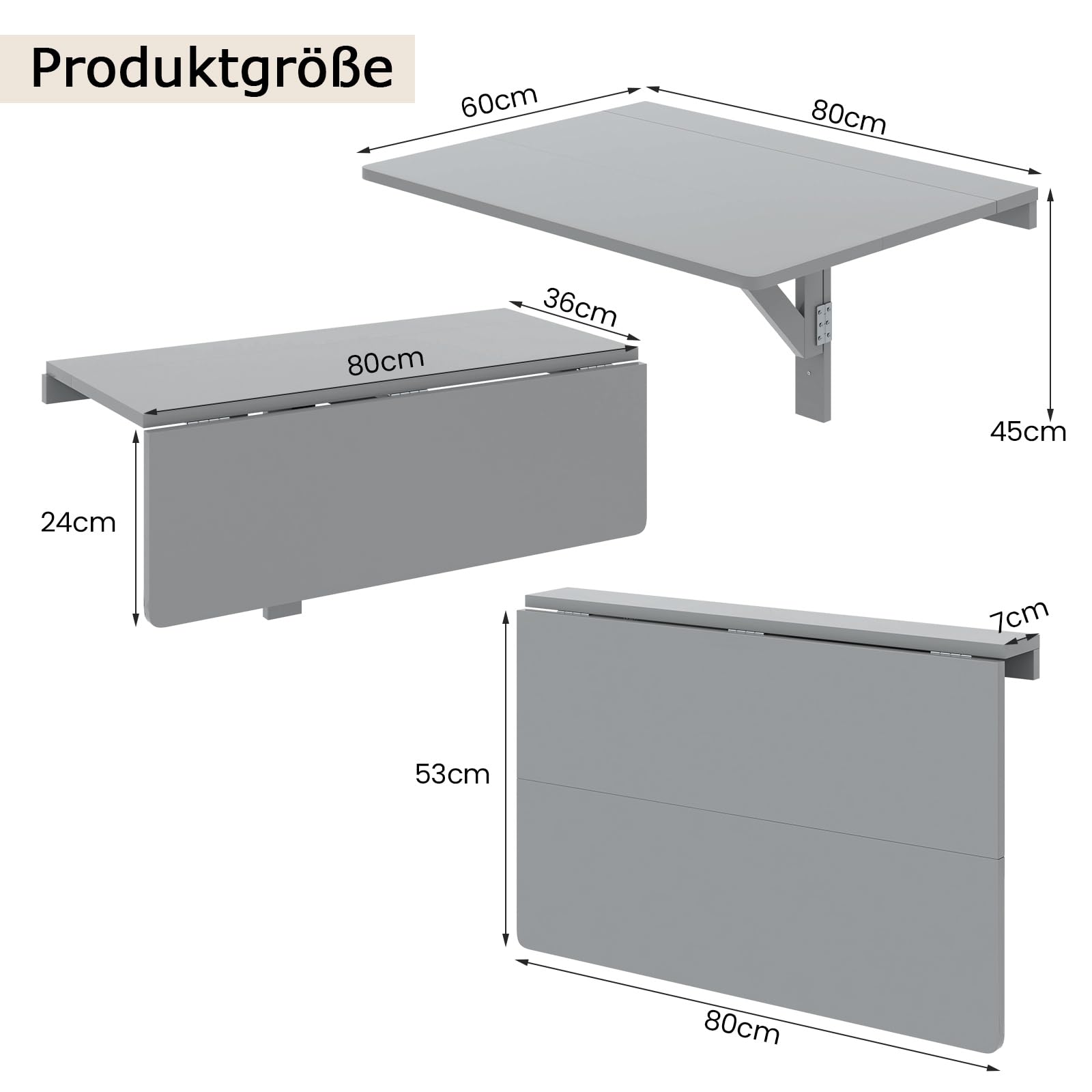 COSTWAY Składany stół do montażu na ścianie, 80 x 60 cm, składany stół ścienny, zajmujący mało miejsca stół kuchenny, składany stół ścienny do kuchni, jadalni, gabinetu (kolor szary)