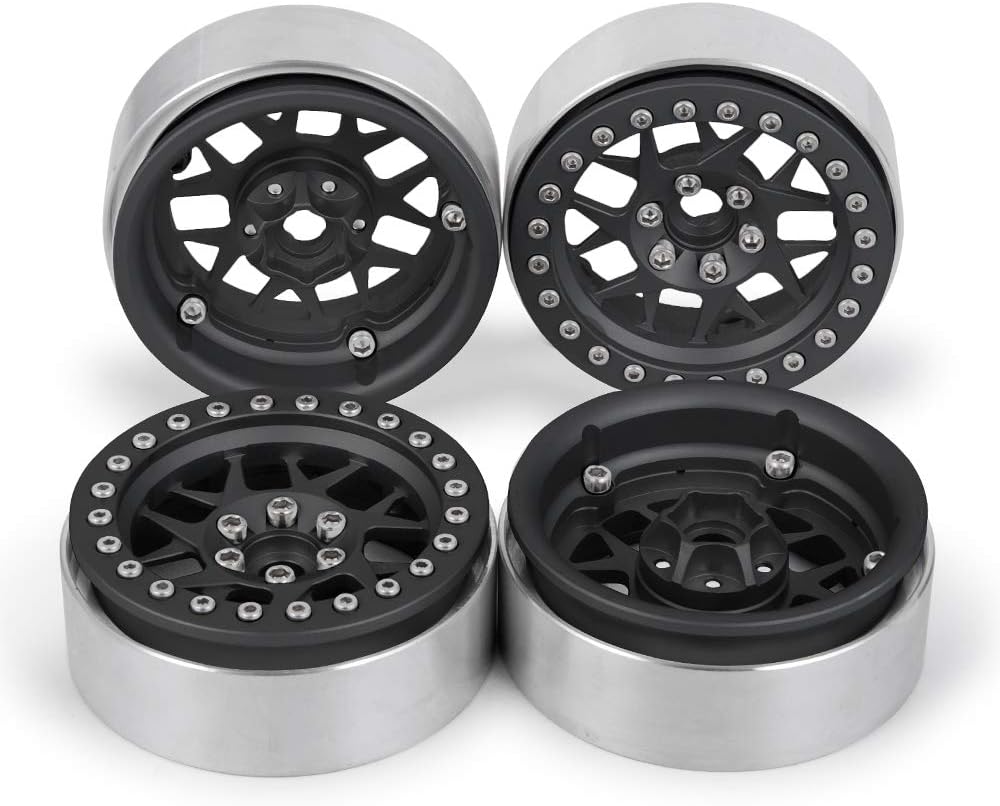 MORLORDY 4PCS RC 2.2 Beadlock Wheels Aluminum Alloy 2.2 inch Wheel Hubs Rims For 1/10 Scale RC Crawler Car SCX10 SCX10 II 90046 SCX10 III AXI03007 D90 TRX4 CC01 Upgrades - Black