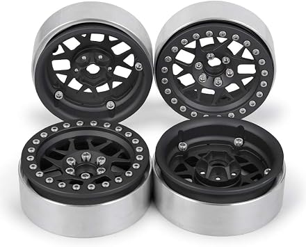 MORLORDY 4PCS RC 2.2 Beadlock Wheels Aluminum Alloy 2.2 inch Wheel Hubs Rims For 1/10 Scale RC Crawler Car SCX10 SCX10 II 90046 SCX10 III AXI03007 D90 TRX4 CC01 Upgrades - Black