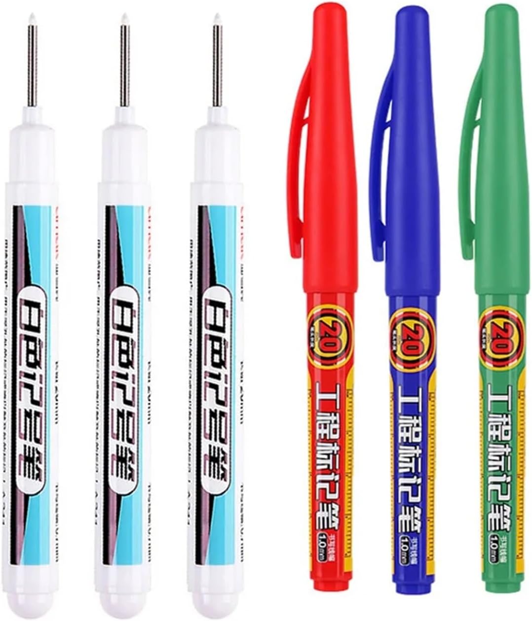 Nib Head Markers Deep Hole Long Nib Scriber White Deep Hole Marker Tip Length 2cm Carpenter's Pen Fine Marking in Metal Wood DIY Sheet Scribing Ceramic Tile 6pcs/Set(6 Mix D)