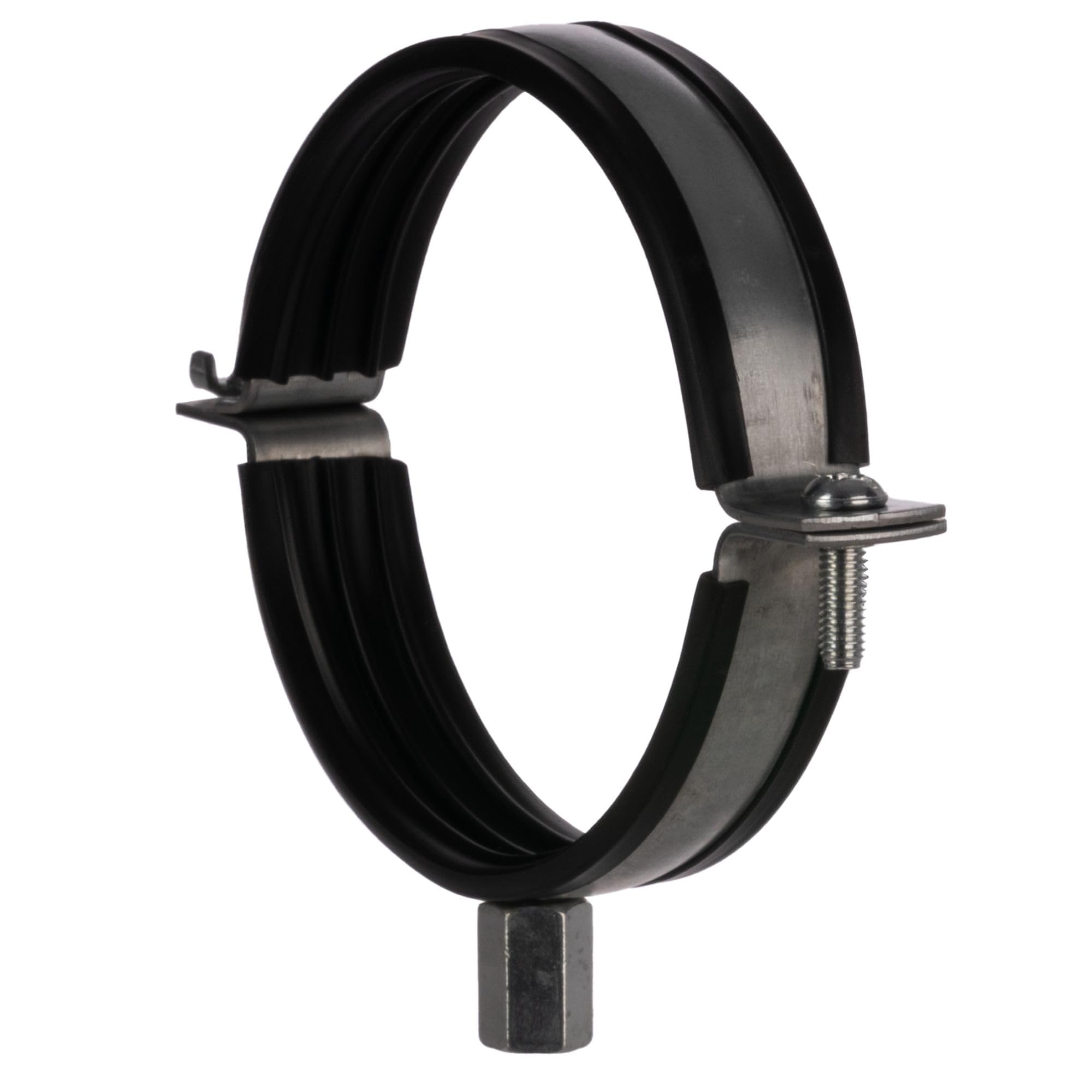 Turvent Black 100Mm Pipe Clamp - 4 Inch Pipe Hanger - Galvanized Steel Mounting Bracket - Duct Clamp With Rubber Gasket And M8/M10 Thread - Metal Support Brackets For Ducting Hvac System