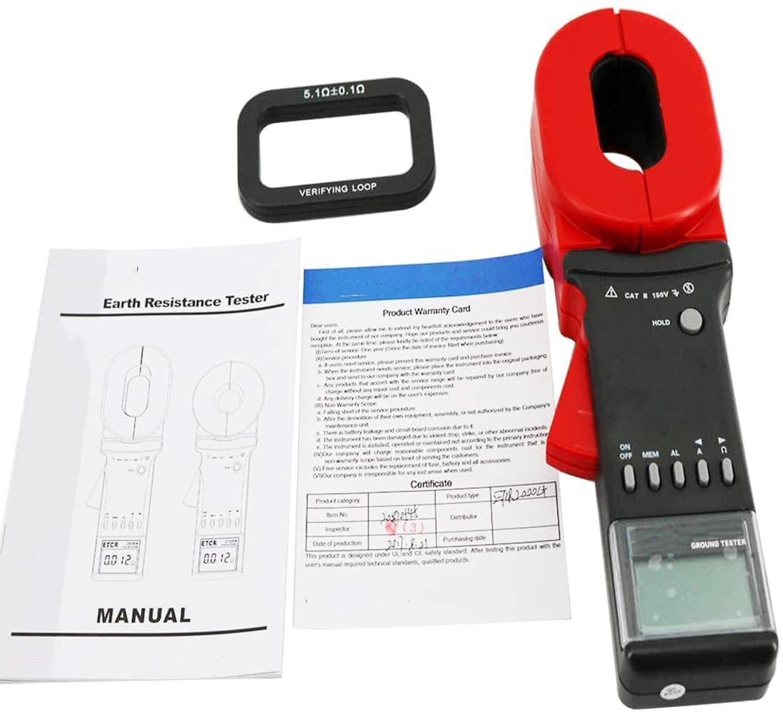 Earth Ground Resistance Testers Earth Resistance Meter for 0.010Ω~1200Ω Earth Resistance Loop Resistance Testing with Fully Automatic Gearshift Leakage Current 0.00mA~20.0A Data Storage 99 Sets