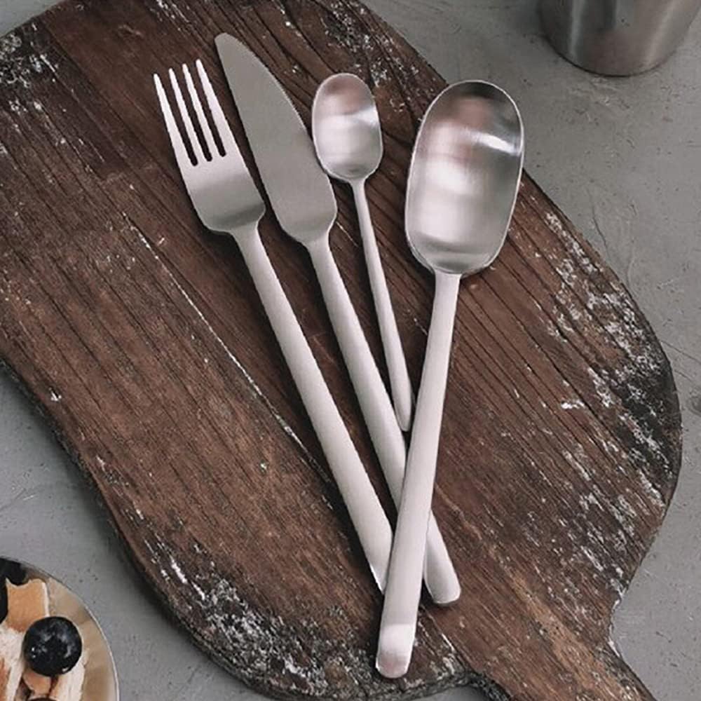 Matte Silverware Set for 6 Premium Stainless Steel Flatware Set 24 Piece Modern Cutlery Tableware Utensils Set for Home Kitchen Wedding Restaurant Durable Knives Forks and Spoons