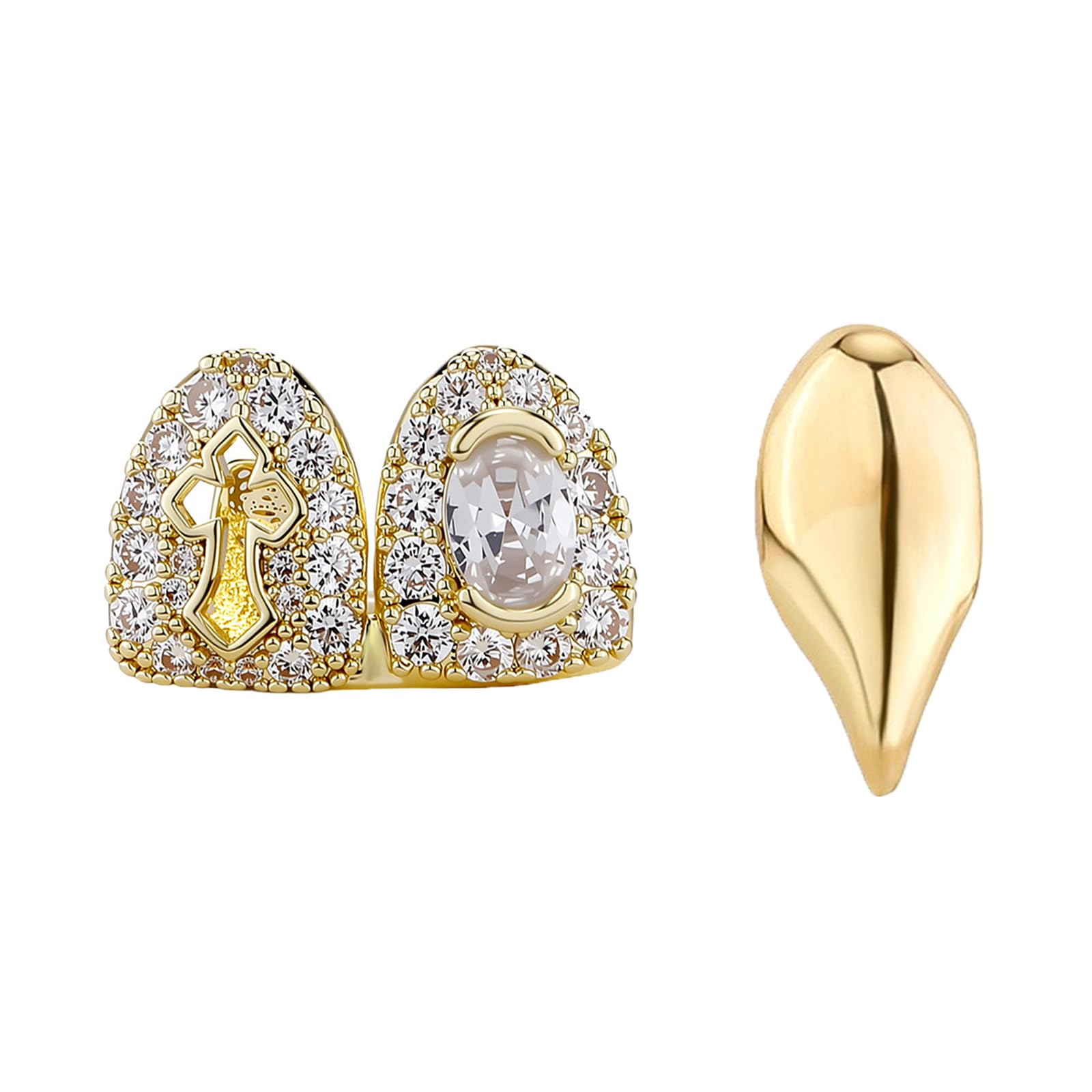 Qiwenr Hip Hop Teeth Grills, Rapper Braces, Bottom Grills, Hip Hop Custom Fit Polished Teeth Grillz, for Music Festivals, Fashion Shows, Halloween, Parties, Cosplay, Decoration Gold