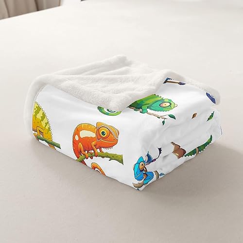 Miniatura 5 de Bonita manta de franela de vellón camaleón de 60 x 80 pulgadas, manta mullida de animales de selva tropical en acuarela para sofá, reptiles y