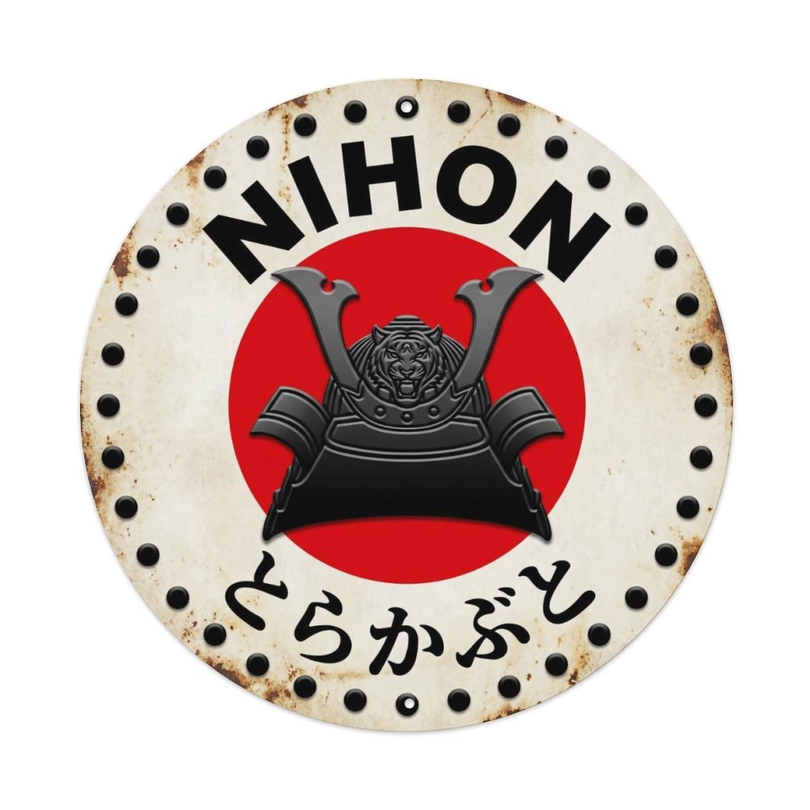 Tiger Helmet Nihon Warrior Armor Weathered Metal Tin Sign