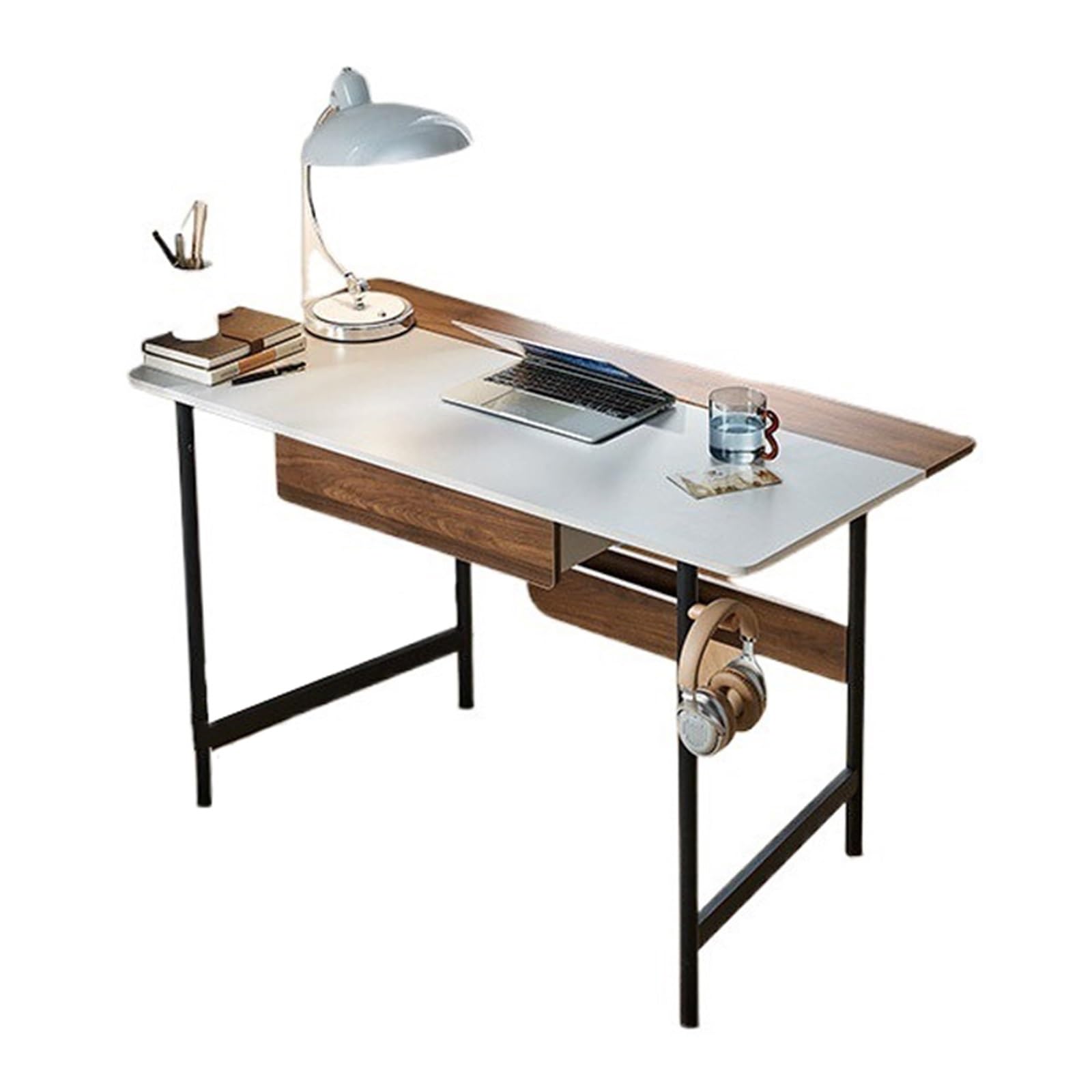 Scrivania per Computer Scrivania Moderna da 47,2" for la casa, postazione di Lavoro for Laptop, cassetto, Porta Prese e Ganci in Legno massello