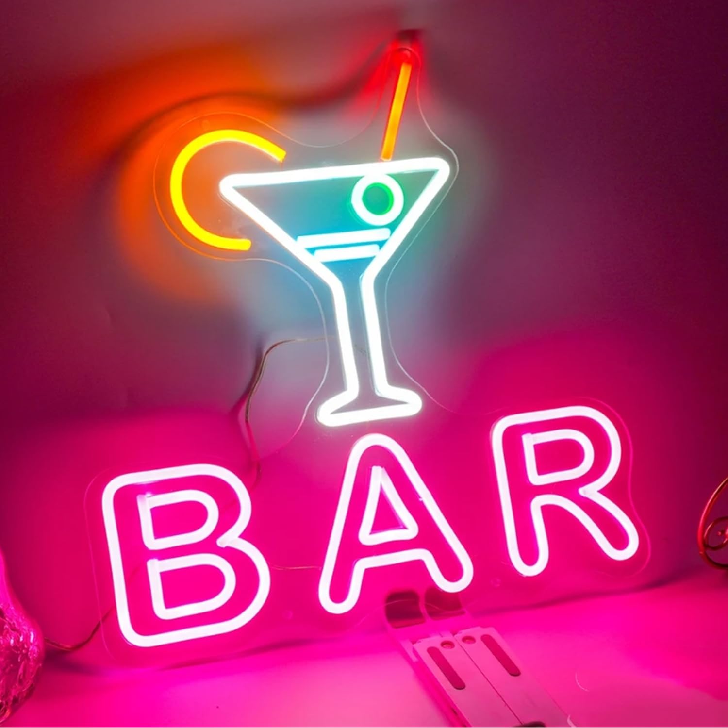 HFHungkeong Acrylic Neon Sign for Wall or Window Background Decor,LED Dimmable Bar Neon Decorative Cocktails Light for Home Pub Office Bar Studio Art,Man Cave Birthday Party Gifts(Pink Bar)