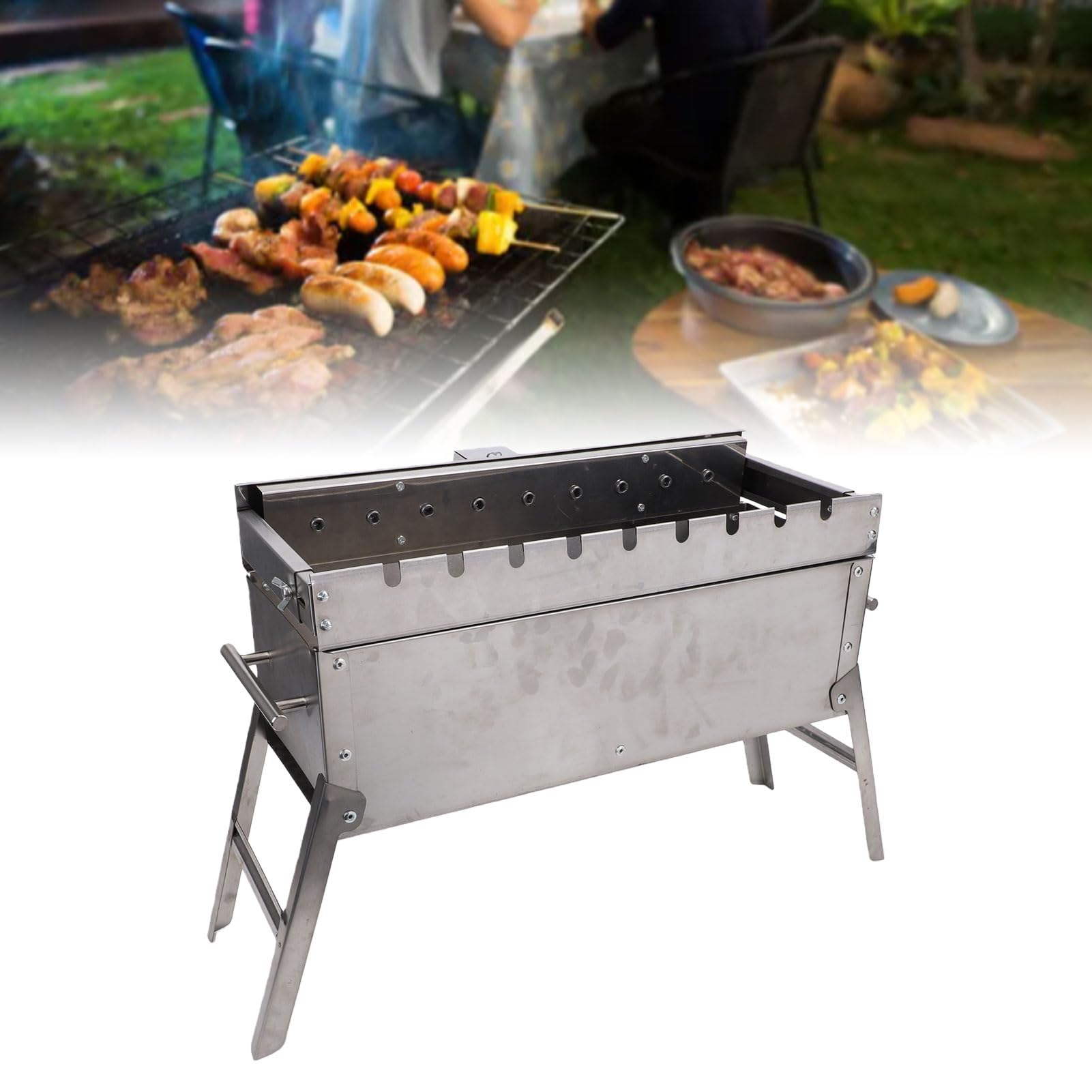 Tosuny Obrotowy Grill Węglowy |Przenośny Grill ze Stali Nierdzewnej do łatwego Czyszczenia na Zewnątrz na Kempingu