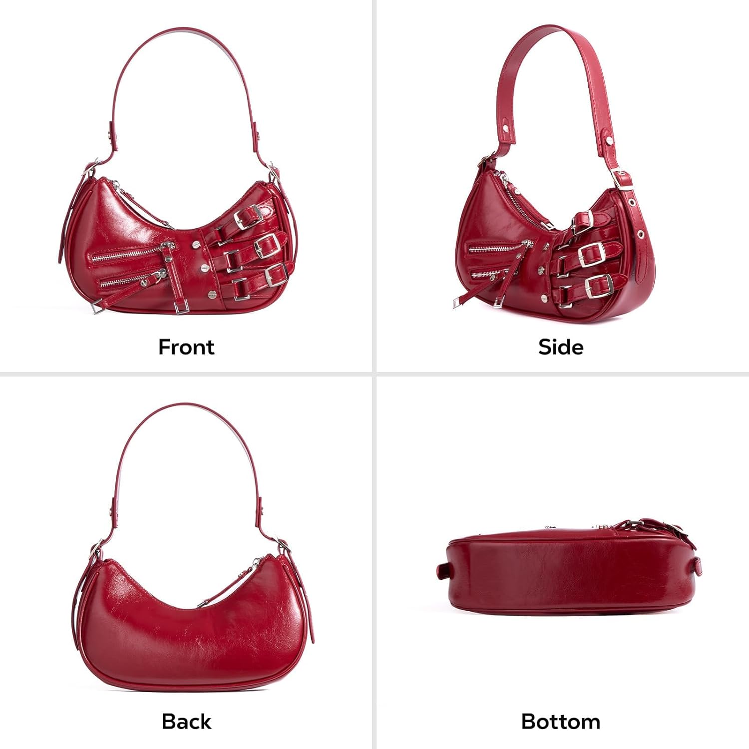 Shoulder Purse for Women, Leather Women's Handbag Y2k Aesthetic Coquette Shoulder Bag Hobo Punk Trendy Ladies Purse - Image 6