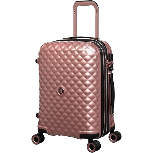 It Luggage Glitzy 21" Hardside Carry-On 8 Wheel Expandable Spinner, Metallic Rose Gold