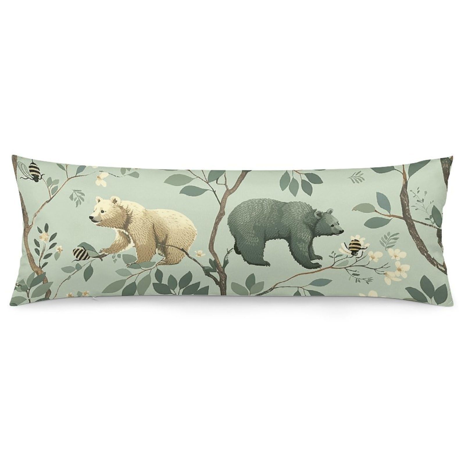 2 Pack Pillow Cases for Hair and Skin, Soft Breathable Pillow Case Covers with Hidden Zipper, Bee on Tree Branch Pillowcase 20"x54" Pillow Covers for Sleeping Gift